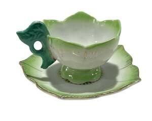 Vintage Merit Made in Occupied Japan Cup and Saucer Flower Shaped Green